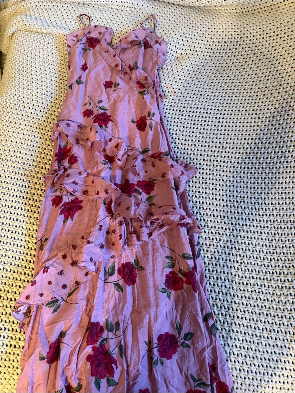 Women’s Pink Floral Ruffle Maxi Dress